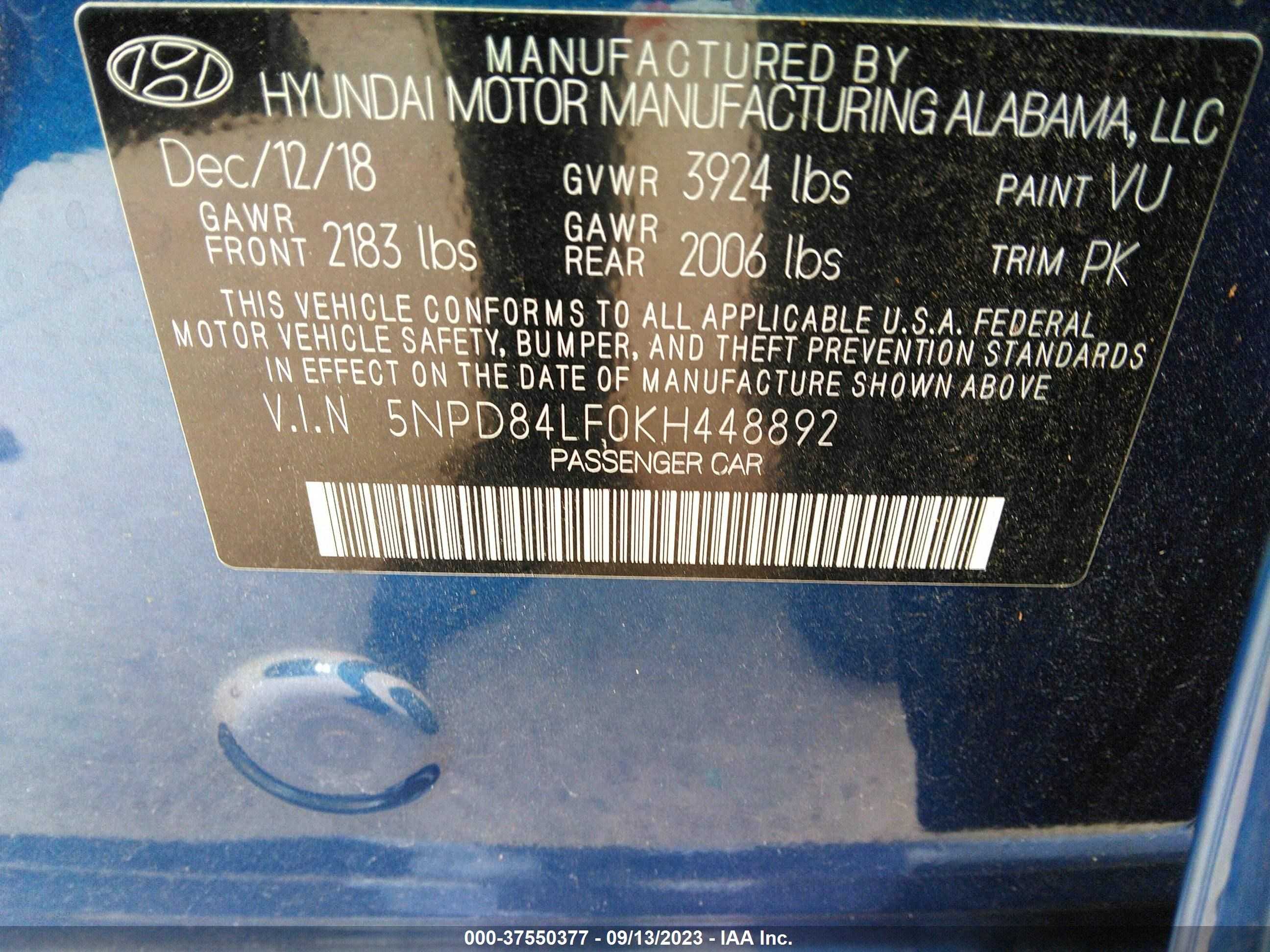 Photo 8 VIN: 5NPD84LF0KH448892 - HYUNDAI ELANTRA 