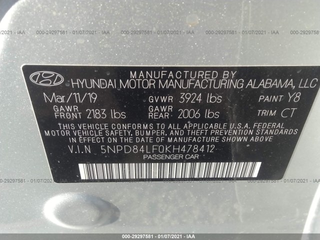 Photo 8 VIN: 5NPD84LF0KH478412 - HYUNDAI ELANTRA 