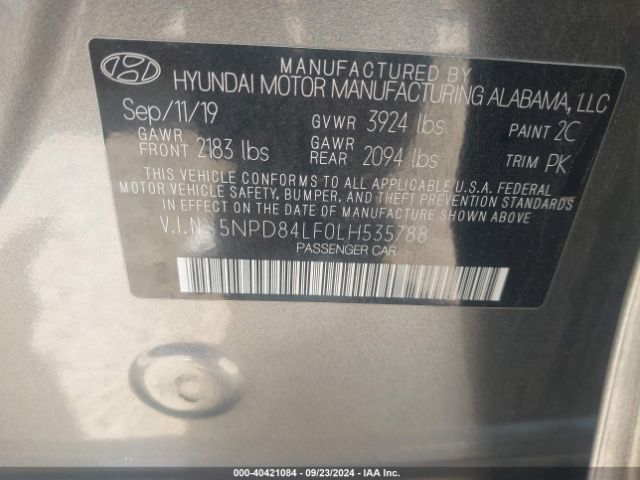 Photo 8 VIN: 5NPD84LF0LH535788 - HYUNDAI ELANTRA 