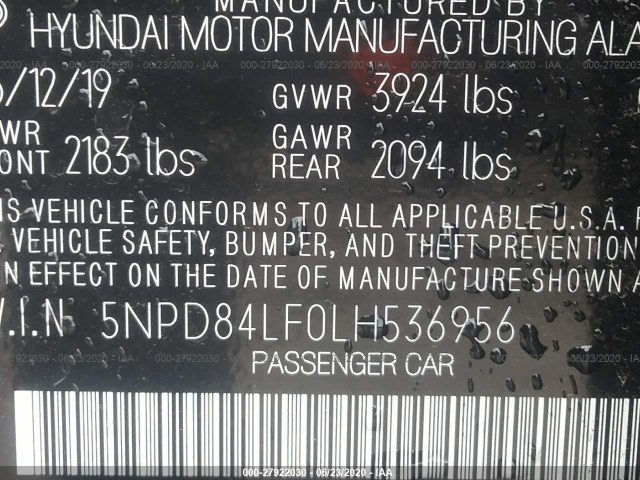 Photo 8 VIN: 5NPD84LF0LH536956 - HYUNDAI ELANTRA 