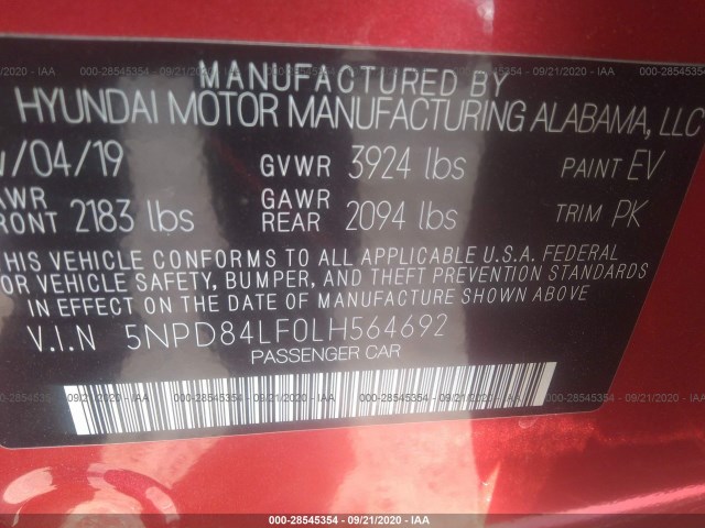 Photo 8 VIN: 5NPD84LF0LH564692 - HYUNDAI ELANTRA 