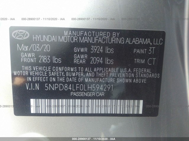 Photo 8 VIN: 5NPD84LF0LH594291 - HYUNDAI ELANTRA 