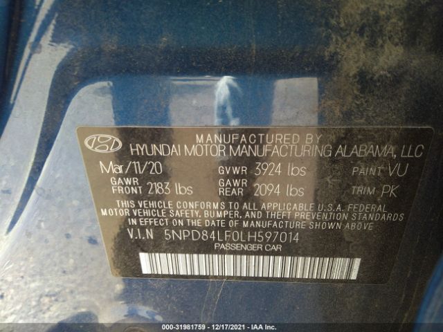 Photo 8 VIN: 5NPD84LF0LH597014 - HYUNDAI ELANTRA 