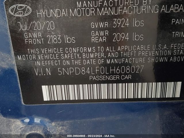 Photo 8 VIN: 5NPD84LF0LH608027 - HYUNDAI ELANTRA 