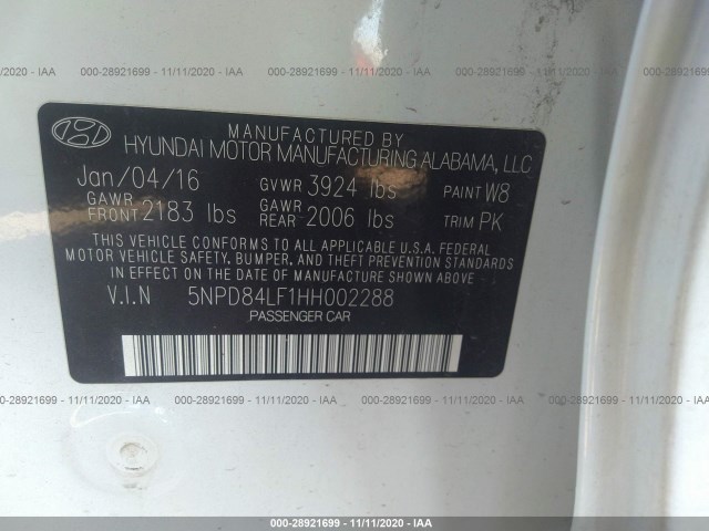 Photo 8 VIN: 5NPD84LF1HH002288 - HYUNDAI ELANTRA 