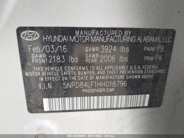 Photo 8 VIN: 5NPD84LF1HH018796 - HYUNDAI ELANTRA 