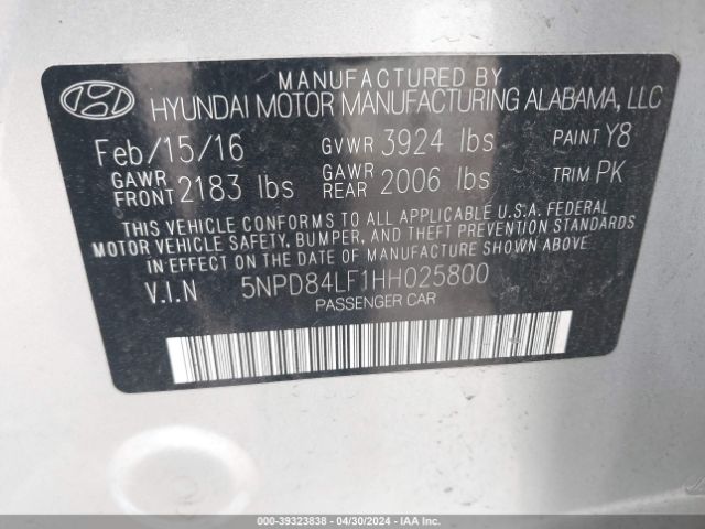 Photo 8 VIN: 5NPD84LF1HH025800 - HYUNDAI ELANTRA 