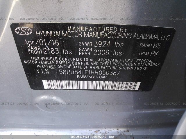 Photo 8 VIN: 5NPD84LF1HH050387 - HYUNDAI ELANTRA 