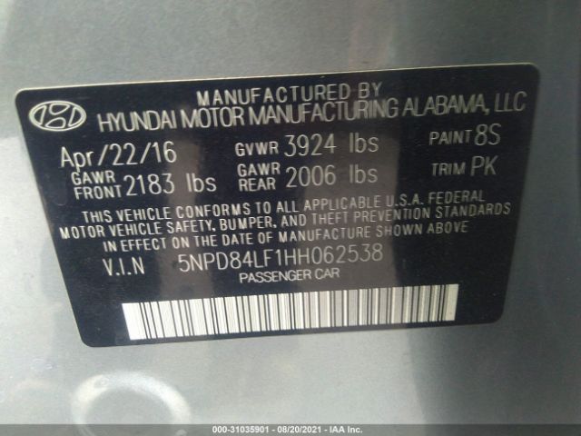 Photo 8 VIN: 5NPD84LF1HH062538 - HYUNDAI ELANTRA 