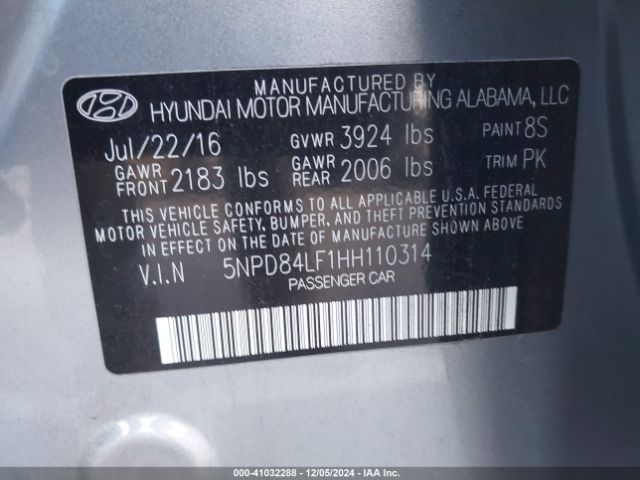 Photo 8 VIN: 5NPD84LF1HH110314 - HYUNDAI ELANTRA 