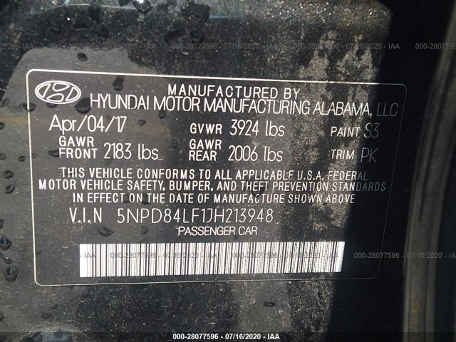 Photo 8 VIN: 5NPD84LF1JH213948 - HYUNDAI ELANTRA 