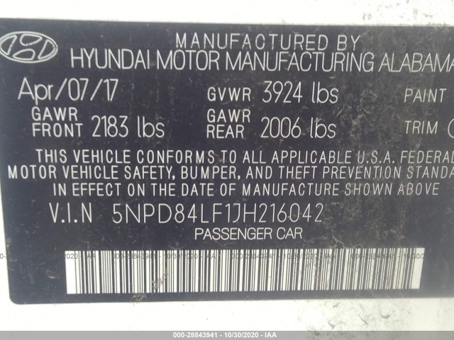 Photo 8 VIN: 5NPD84LF1JH216042 - HYUNDAI ELANTRA 