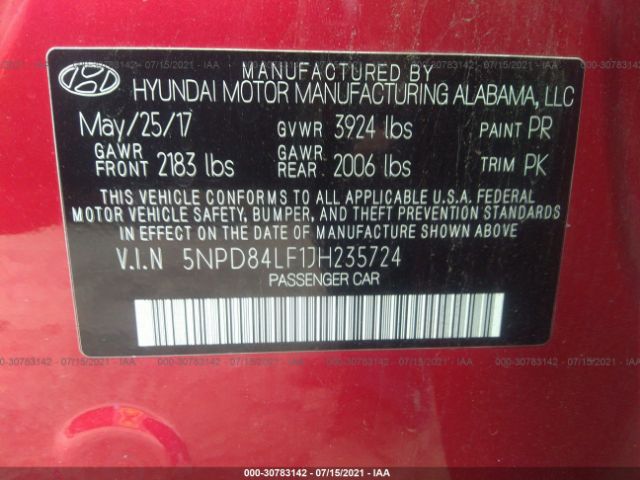 Photo 8 VIN: 5NPD84LF1JH235724 - HYUNDAI ELANTRA 