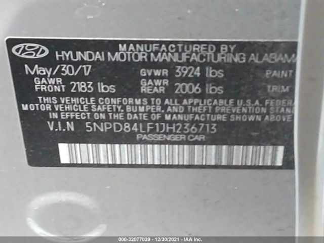 Photo 8 VIN: 5NPD84LF1JH236713 - HYUNDAI ELANTRA 