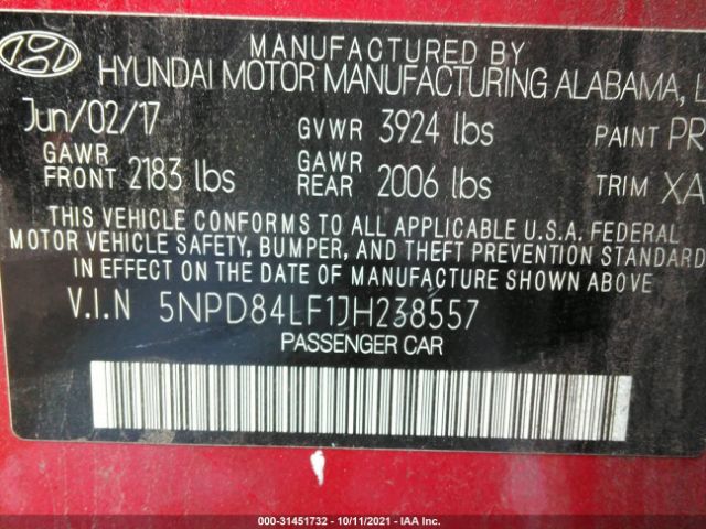 Photo 8 VIN: 5NPD84LF1JH238557 - HYUNDAI ELANTRA 