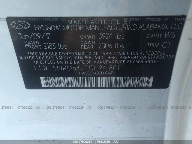 Photo 8 VIN: 5NPD84LF1JH241801 - HYUNDAI ELANTRA 