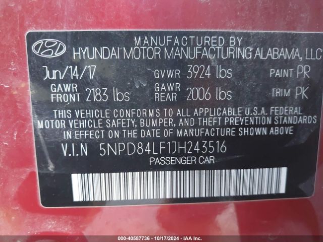 Photo 8 VIN: 5NPD84LF1JH243516 - HYUNDAI ELANTRA 