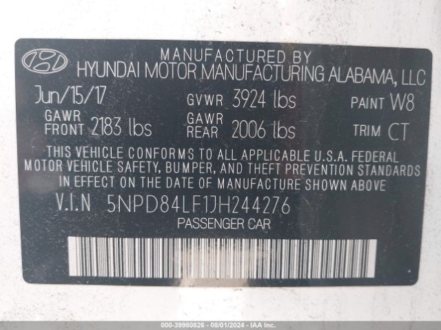 Photo 8 VIN: 5NPD84LF1JH244276 - HYUNDAI ELANTRA 