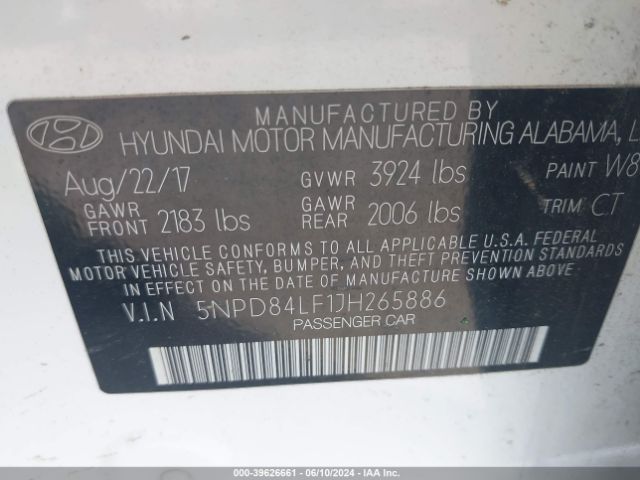 Photo 8 VIN: 5NPD84LF1JH265886 - HYUNDAI ELANTRA 