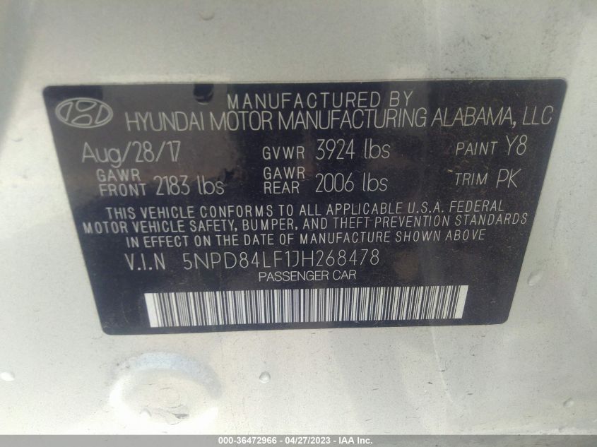 Photo 8 VIN: 5NPD84LF1JH268478 - HYUNDAI ELANTRA 