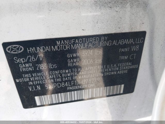 Photo 8 VIN: 5NPD84LF1JH278279 - HYUNDAI ELANTRA 