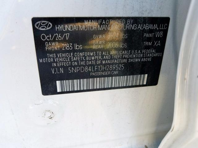 Photo 9 VIN: 5NPD84LF1JH289525 - HYUNDAI ELANTRA SE 