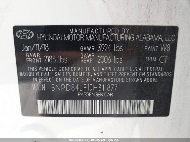 Photo 8 VIN: 5NPD84LF1JH311877 - HYUNDAI ELANTRA 