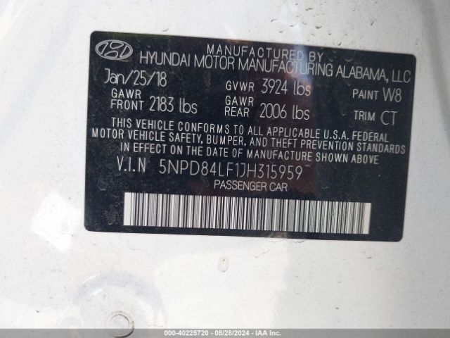 Photo 8 VIN: 5NPD84LF1JH315959 - HYUNDAI ELANTRA 