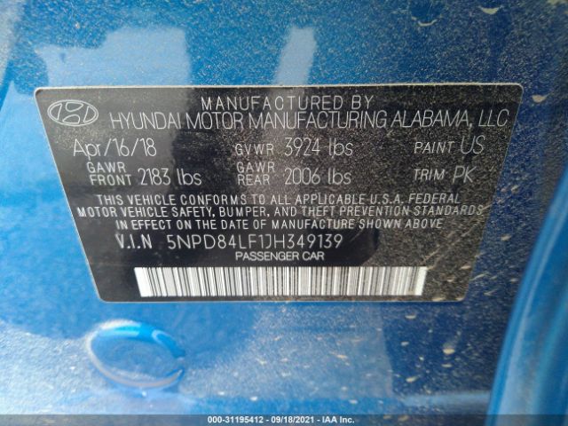 Photo 8 VIN: 5NPD84LF1JH349139 - HYUNDAI ELANTRA 