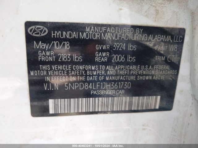 Photo 8 VIN: 5NPD84LF1JH361730 - HYUNDAI ELANTRA 