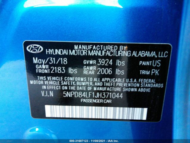 Photo 8 VIN: 5NPD84LF1JH371044 - HYUNDAI ELANTRA 