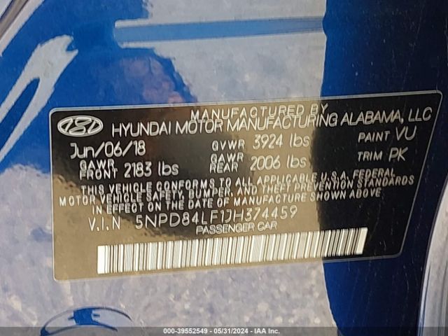 Photo 8 VIN: 5NPD84LF1JH374459 - HYUNDAI ELANTRA 