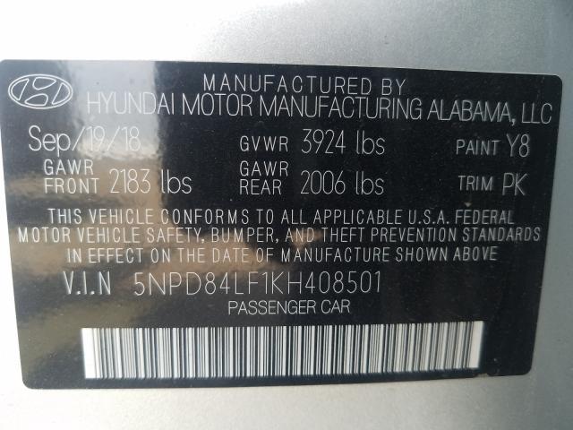 Photo 9 VIN: 5NPD84LF1KH408501 - HYUNDAI ELANTRA SE 