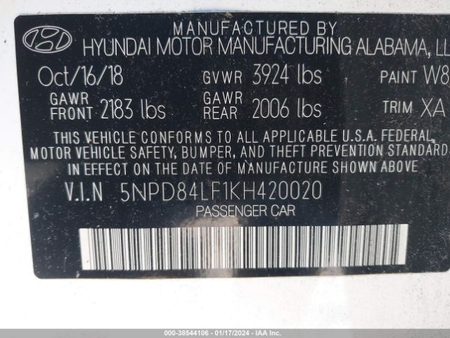 Photo 8 VIN: 5NPD84LF1KH420020 - HYUNDAI ELANTRA 