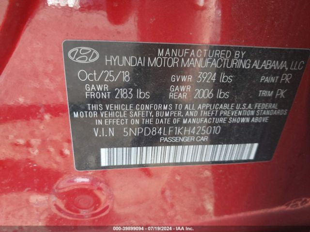 Photo 8 VIN: 5NPD84LF1KH425010 - HYUNDAI ELANTRA 