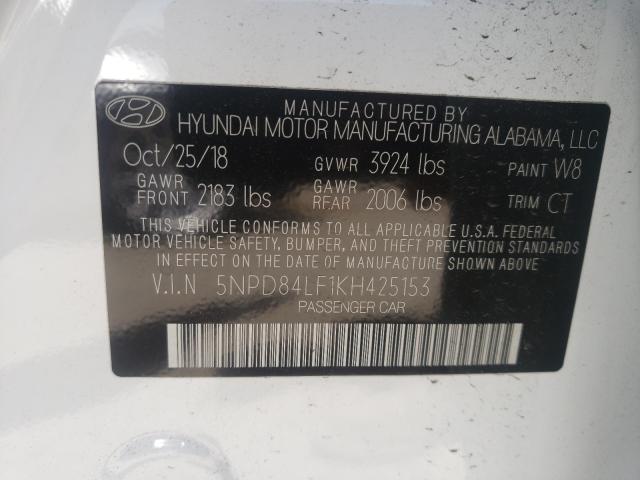 Photo 9 VIN: 5NPD84LF1KH425153 - HYUNDAI ELANTRA SE 