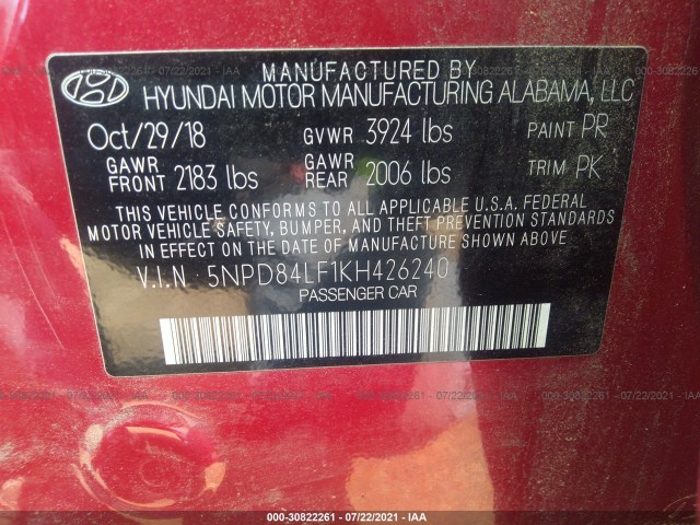 Photo 8 VIN: 5NPD84LF1KH426240 - HYUNDAI ELANTRA 