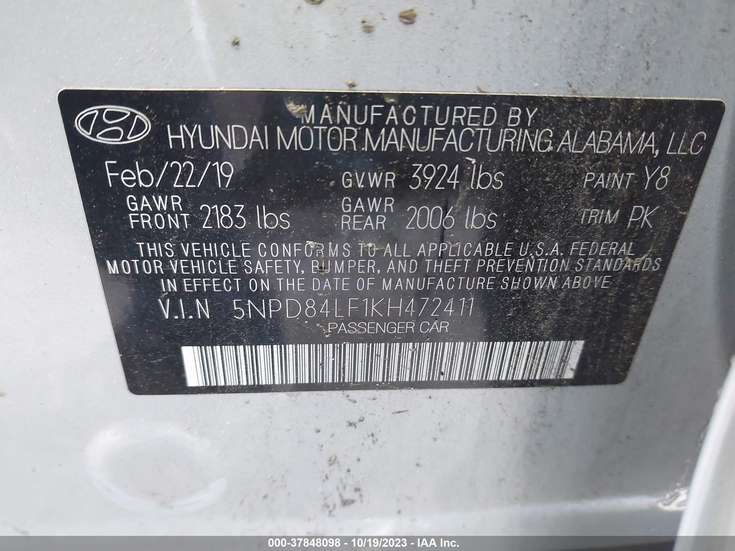 Photo 8 VIN: 5NPD84LF1KH472411 - HYUNDAI ELANTRA 