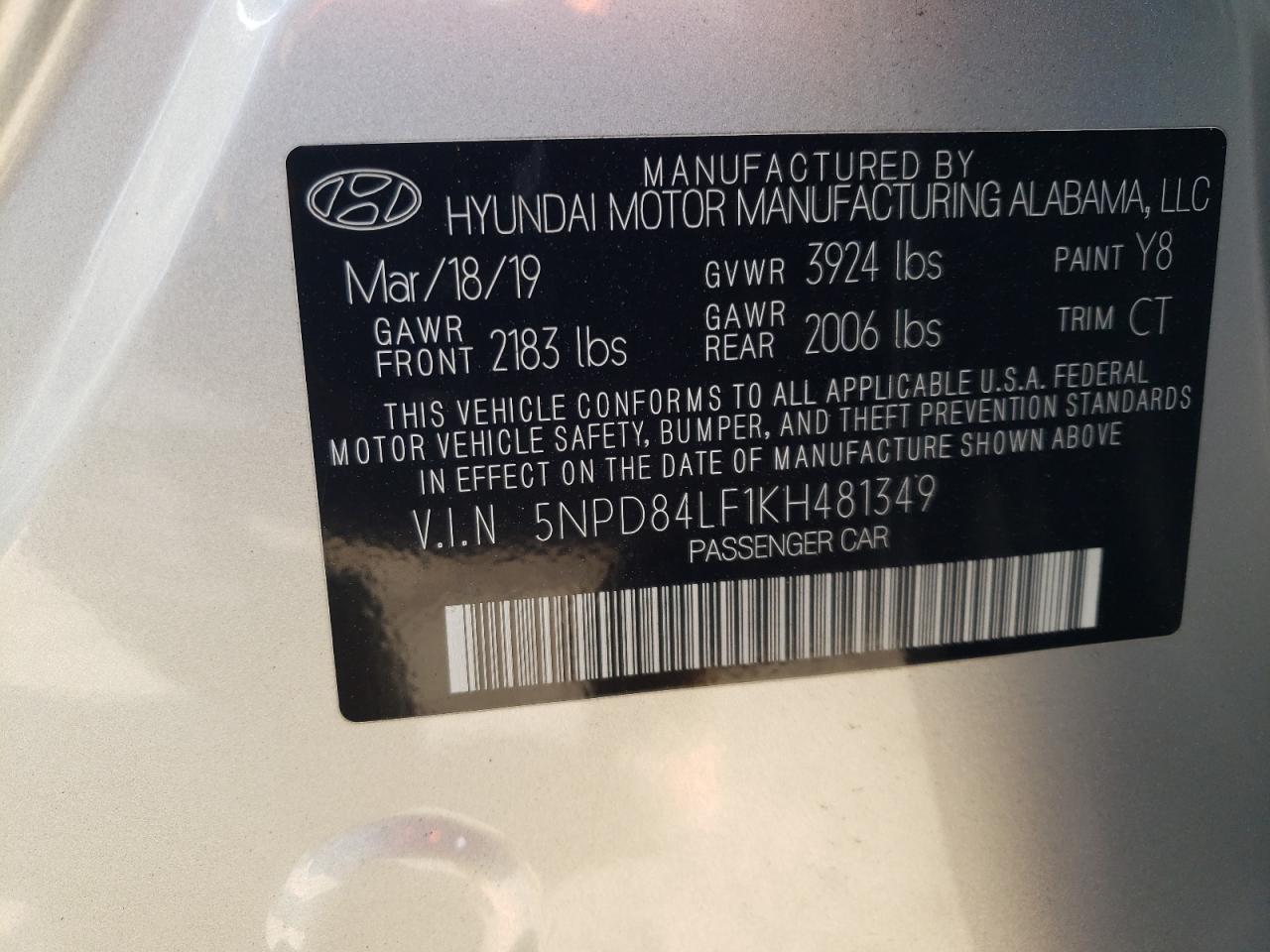 Photo 12 VIN: 5NPD84LF1KH481349 - HYUNDAI ELANTRA 