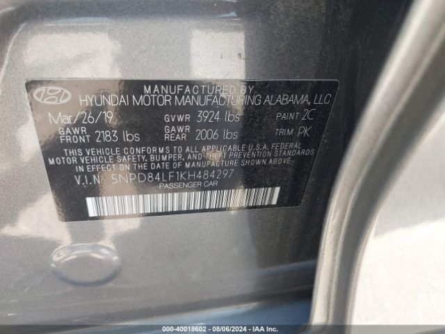 Photo 8 VIN: 5NPD84LF1KH484297 - HYUNDAI ELANTRA 