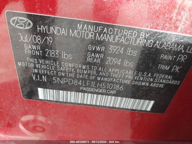 Photo 8 VIN: 5NPD84LF1LH510186 - HYUNDAI ELANTRA 