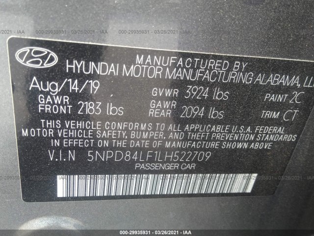 Photo 8 VIN: 5NPD84LF1LH522709 - HYUNDAI ELANTRA 