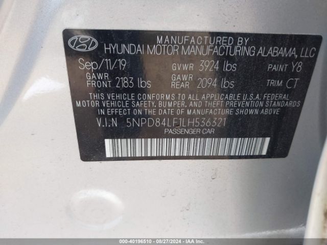 Photo 8 VIN: 5NPD84LF1LH536321 - HYUNDAI ELANTRA 