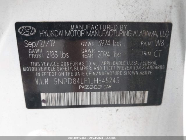 Photo 8 VIN: 5NPD84LF1LH545245 - HYUNDAI ELANTRA 