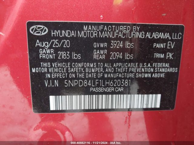 Photo 8 VIN: 5NPD84LF1LH620381 - HYUNDAI ELANTRA 