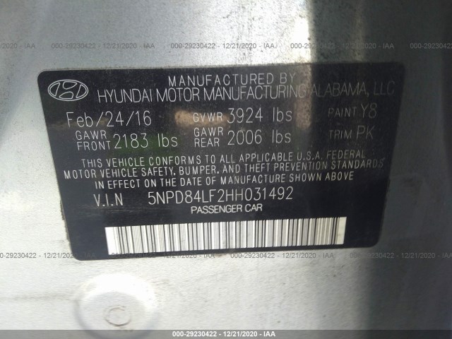 Photo 8 VIN: 5NPD84LF2HH031492 - HYUNDAI ELANTRA 