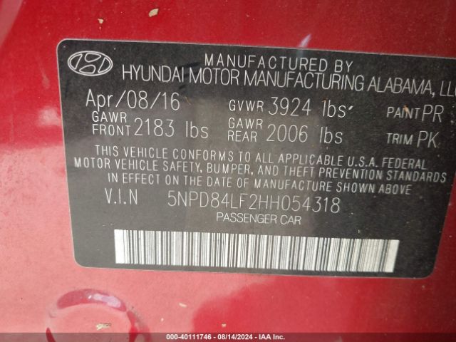 Photo 8 VIN: 5NPD84LF2HH054318 - HYUNDAI ELANTRA 