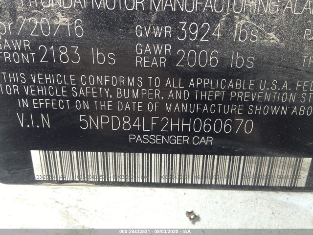 Photo 8 VIN: 5NPD84LF2HH060670 - HYUNDAI ELANTRA 