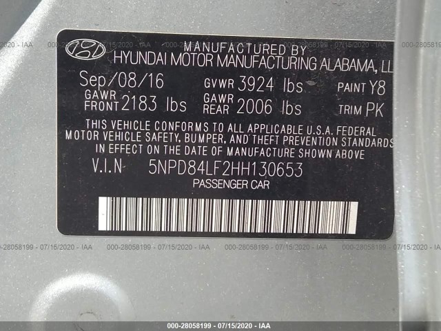 Photo 8 VIN: 5NPD84LF2HH130653 - HYUNDAI ELANTRA 