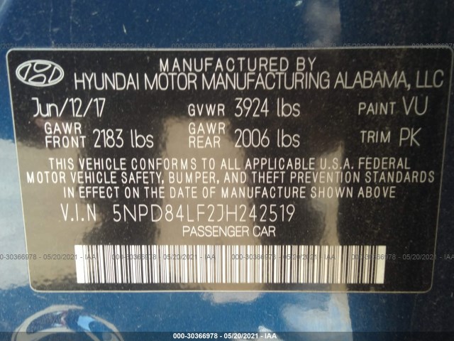 Photo 8 VIN: 5NPD84LF2JH242519 - HYUNDAI ELANTRA 